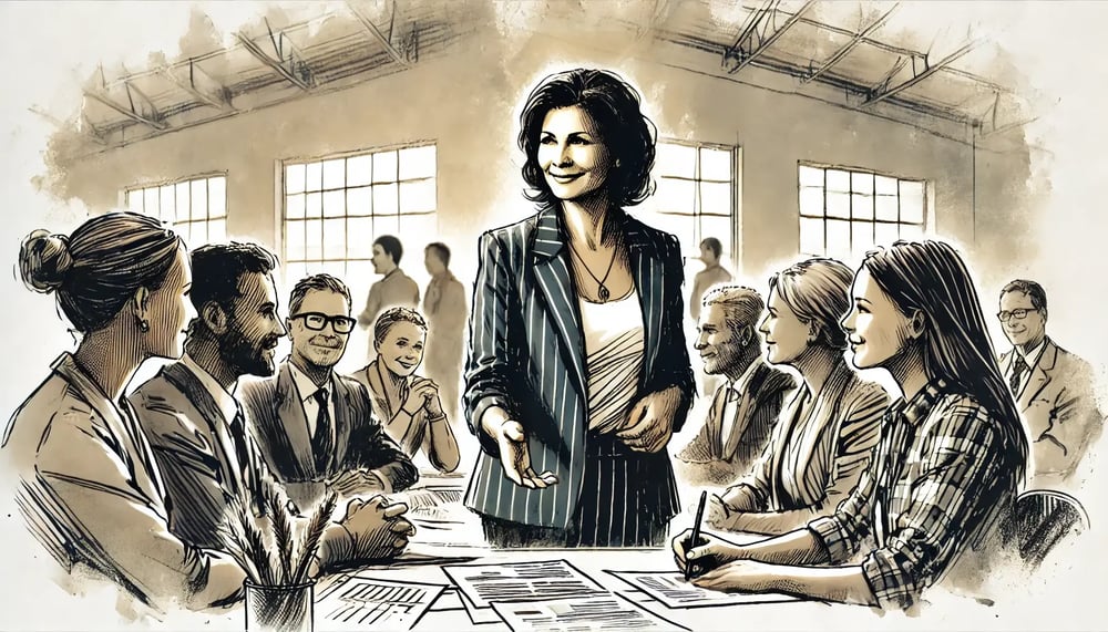 An ink wash style image to pair with the text About OLG Taxes & Documents. The scene prominently features an older Latin American female as the lead.